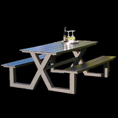 Pöytä ja penkki yhdistelmä X-malli musta nonwood ja antrasiittikehys